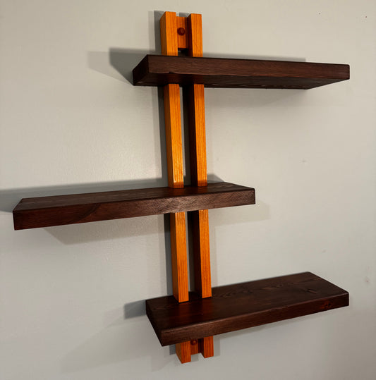 Three Tiered Alternating Shelf  / Farmhouse Style Shelf / Rustic Style Shelf